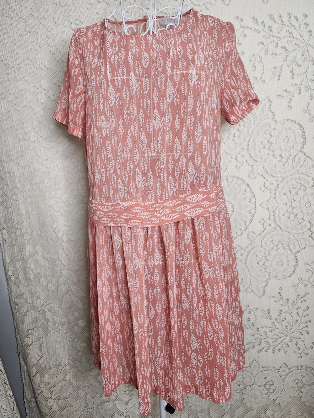 Women's Coral Leaf Print Short Sleeve Dress
